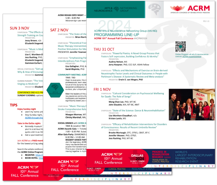 See & search the arts & neuroscience content at the ACRM Annual Conference in the searchable online program