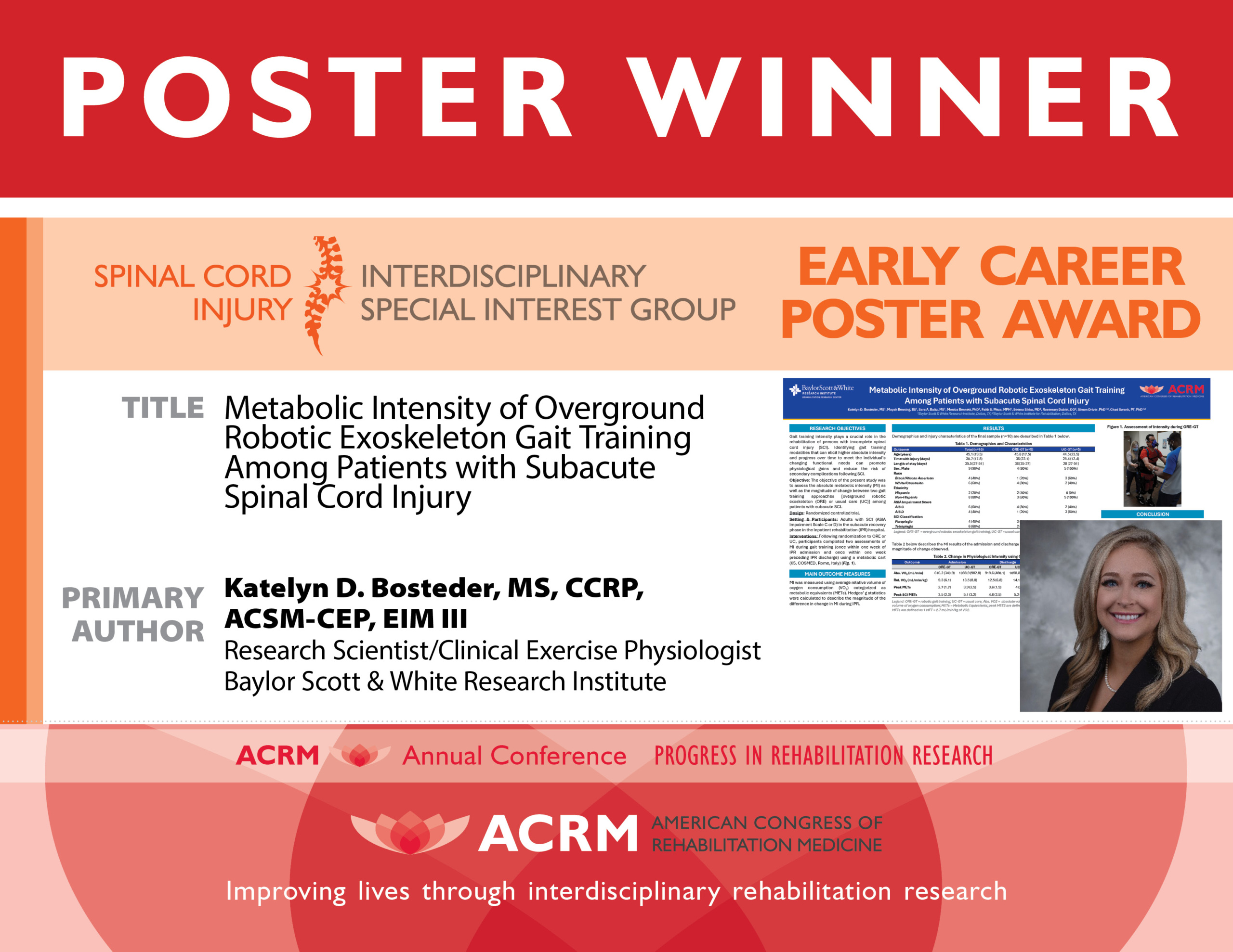 Spinal Cord Injury ISIG Early Career Poster Award: