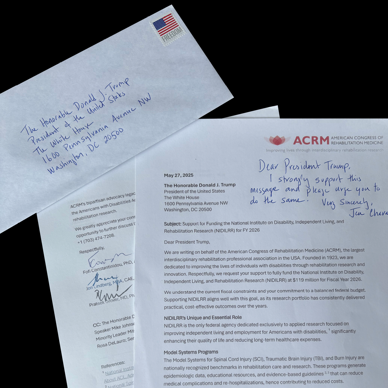 Letter and envelope to President Trump